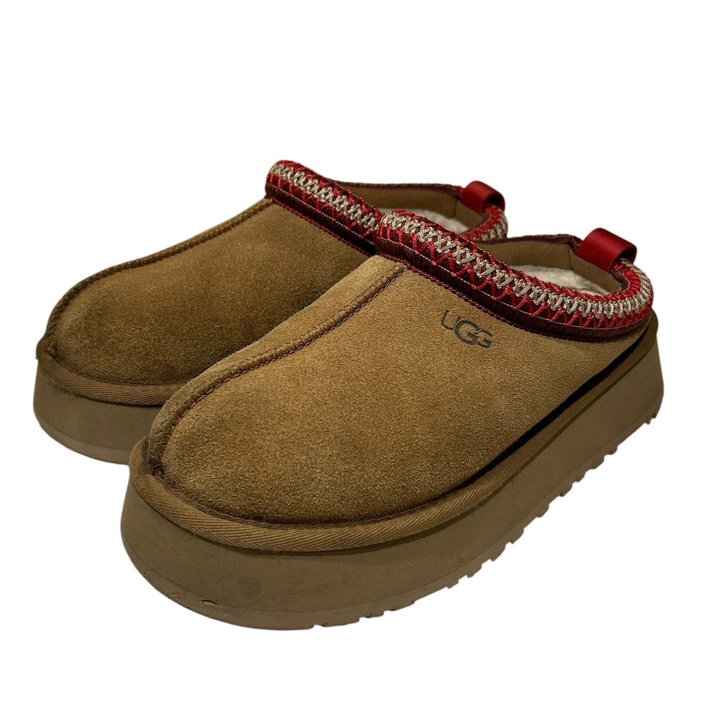 UGG Tazz Platform Slippers Chestnut Suede Tasman Braid 1122553 Womens Size 8